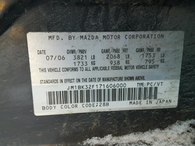 JM1BK32F171606000 - 2007 MAZDA 3 I BLACK photo 10