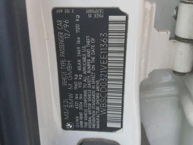 WBSCD0321VEE11363 - 1997 BMW M3 AUTOMAT WHITE photo 10