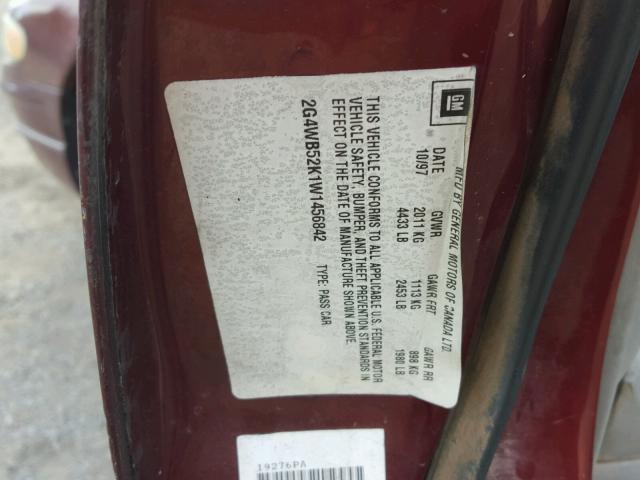 2G4WB52K1W1456842 - 1998 BUICK REGAL 勃艮第红 照片 10