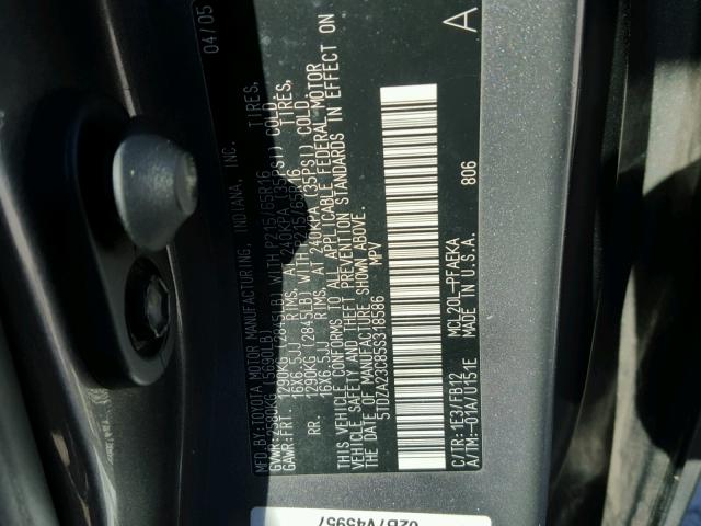 5TDZA23C85S318586 - 2005 TOYOTA SIENNA CE GRAY photo 10