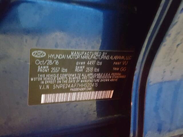 5NPE24AF7HH520415 - 2017 HYUNDAI SONATA SE BLUE photo 10