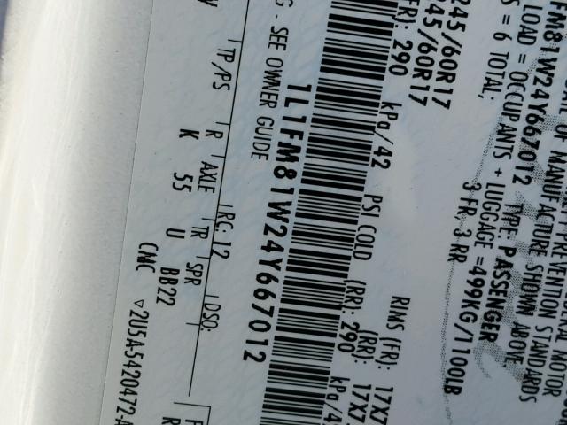 1L1FM81W24Y667012 - 2004 LINCOLN TOWN CAR E WHITE photo 10