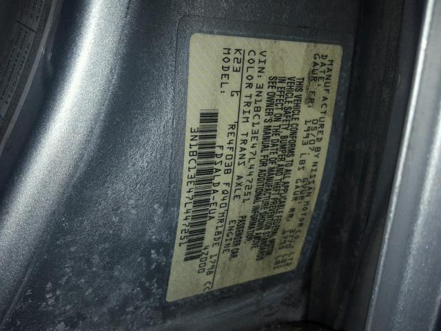 3N1BC13E47L447251 - 2007 NISSAN VERSA S SILVER photo 10