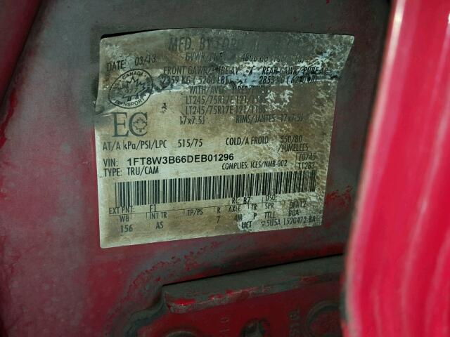 1FT8W3B66DEB01296 - 2013 FORD F350 SUPER RED photo 10