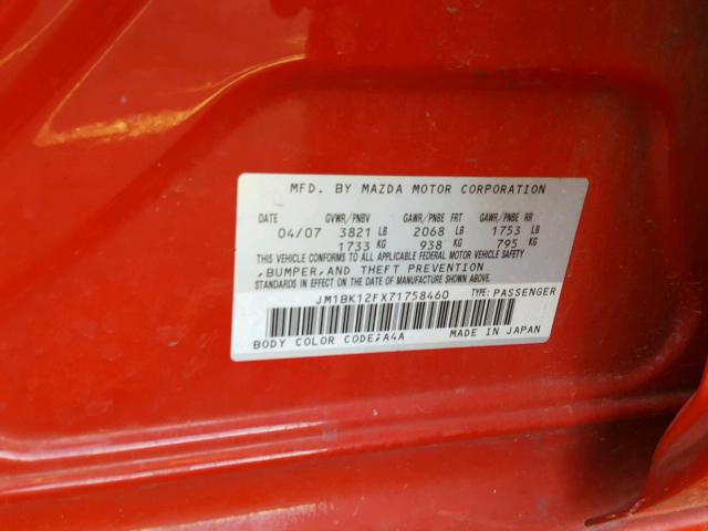 JM1BK12FX71758460 - 2007 MAZDA 3 I RED photo 10