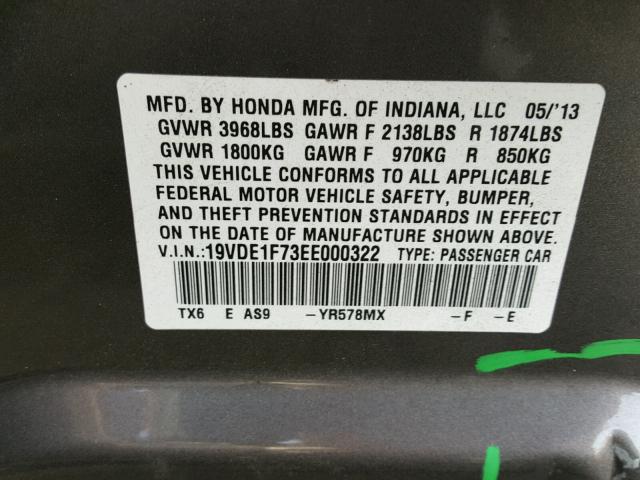 19VDE1F73EE000322 - 2014 ACURA ILX 20 TEC GRAY photo 10