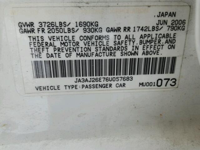 JA3AJ26E76U057683 - 2006 MITSUBISHI LANCER ES WHITE photo 10