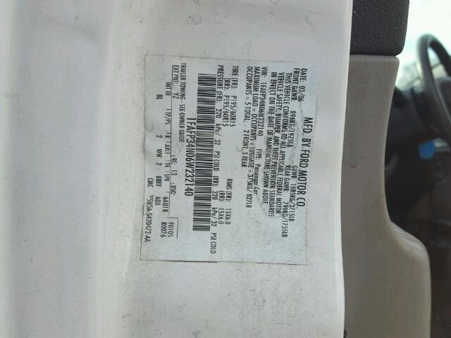 1FAFP34N06W232140 - 2006 FORD FOCUS ZX4 WHITE photo 10