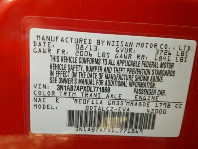 3N1AB7APXDL771869 - 2013 NISSAN SENTRA S RED photo 10