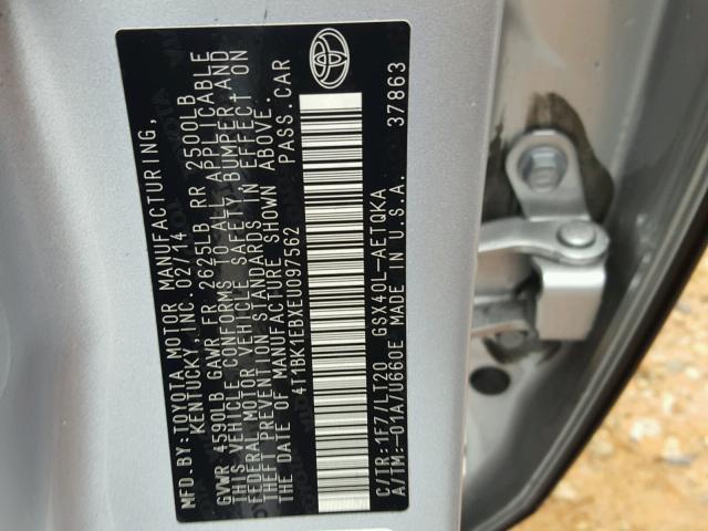 4T1BK1EBXEU097562 - 2014 TOYOTA AVALON BAS SILVER photo 10