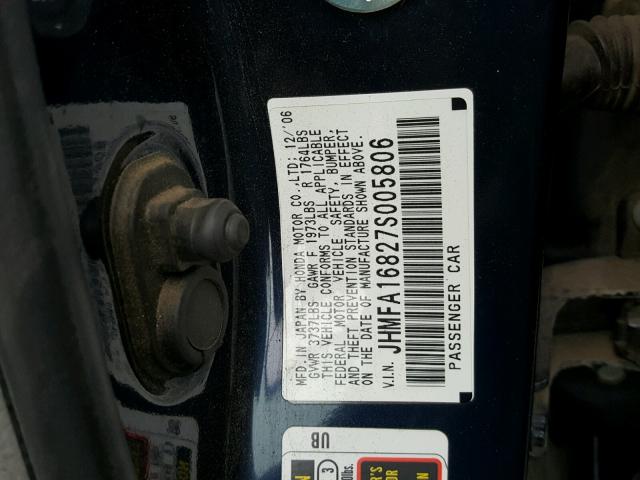 JHMFA16827S005806 - 2007 HONDA CIVIC EX 蓝色 照片 10