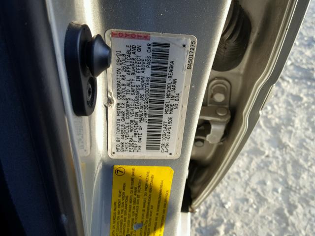 JTHBF30G220007846 - 2002 LEXUS ES 300 SILVER photo 10