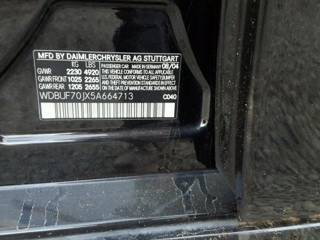 WDBUF70JX5A664713 - 2005 MERCEDES-BENZ E 500 BLACK photo 10