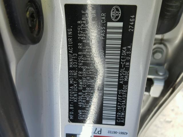 4T1BF1FK2DU244507 - 2013 TOYOTA CAMRY L SILVER photo 10