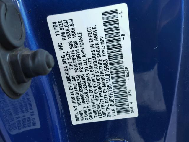 5J6YH18574L015983 - 2004 HONDA ELEMENT EX BLUE photo 10