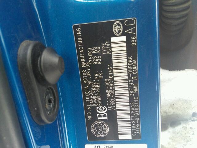 2T1KU40E99C101461 - 2009 TOYOTA COROLLA MA BLUE photo 10