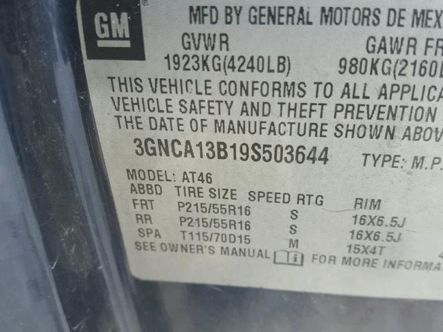 3GNCA13B19S503644 - 2009 CHEVROLET HHR LS BLUE photo 10