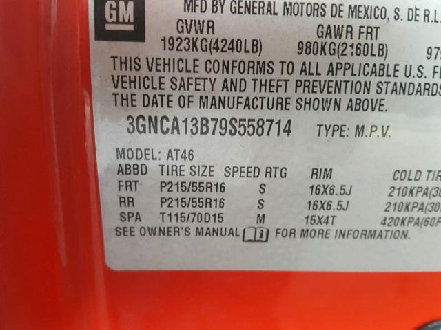 3GNCA13B79S558714 - 2009 CHEVROLET HHR LS RED photo 10
