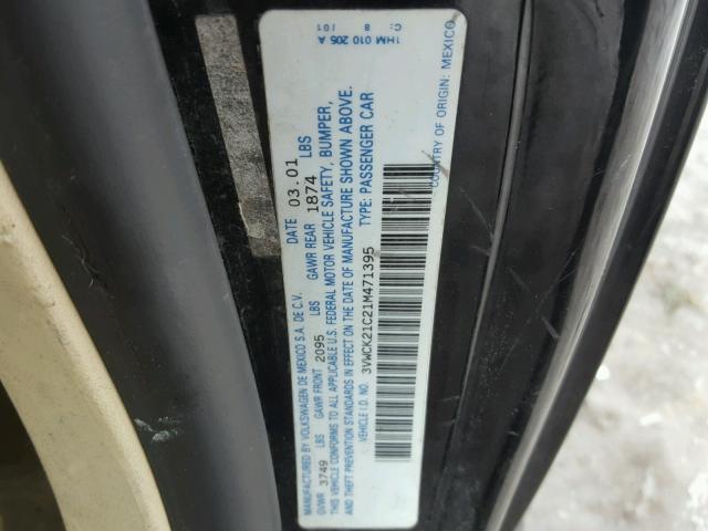 3VWCK21C21M471395 - 2001 VOLKSWAGEN NEW BEETLE 黑色 照片 10