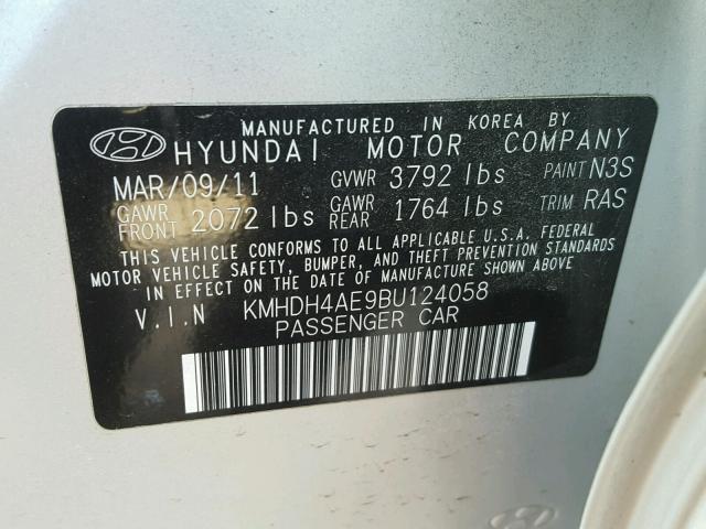 KMHDH4AE9BU124058 - 2011 HYUNDAI ELANTRA GL SILVER photo 10