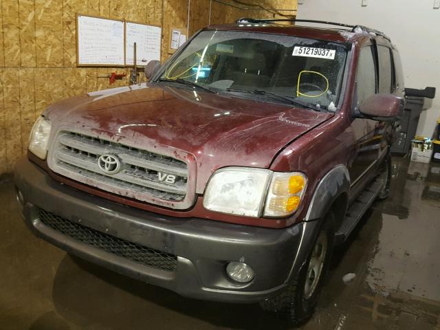 5TDBT44A23S203645 - 2003 TOYOTA SEQUOIA SR MAROON photo 2