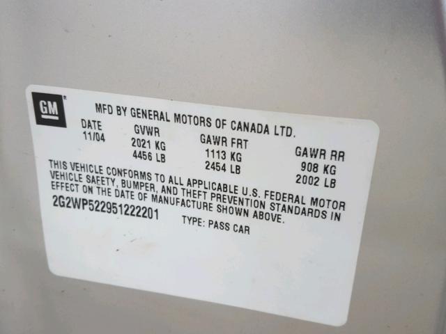 2G2WP522951222201 - 2005 PONTIAC GRAND PRIX ვერცხლისფერი ფოტო 10