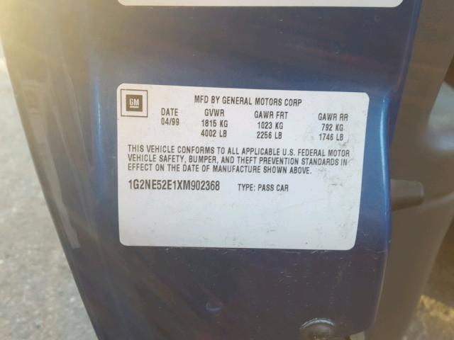 1G2NE52E1XM902368 - 1999 PONTIAC GRAND AM S Կապույտ լուսանկար 10