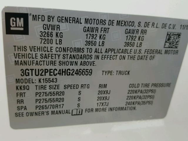 3GTU2PEC4HG246659 - 2017 GMC SIERRA K15 WHITE photo 10