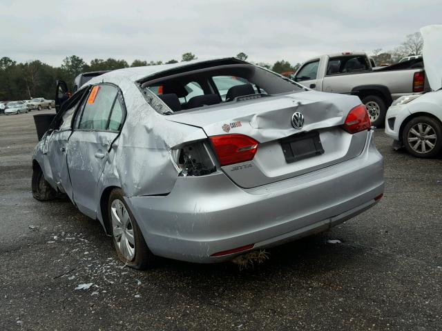 3VW2K7AJ4CM326174 - 2012 VOLKSWAGEN JETTA BASE SILVER photo 3