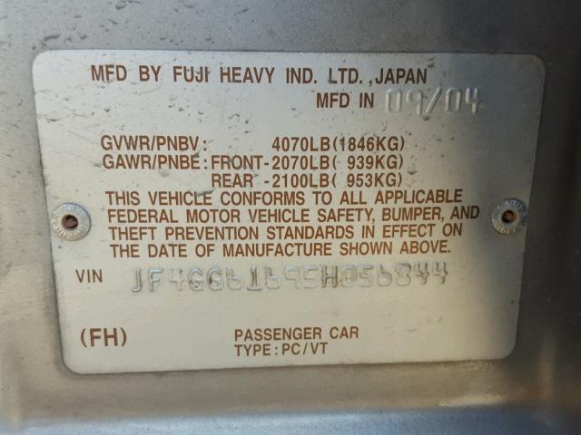 JF4GG61695H056844 - 2005 SAAB 9-2 LINEAR SILVER photo 10