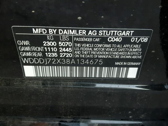 WDDDJ72X38A134675 - 2008 MERCEDES-BENZ CLS 550 BLACK photo 10