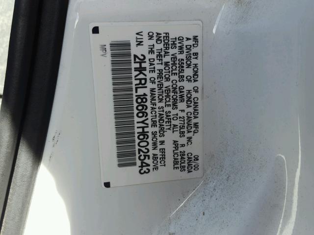 2HKRL1866YH602543 - 2000 HONDA ODYSSEY EX WHITE photo 10