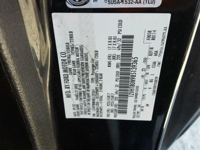 1ZVHT80N985139365 - 2008 FORD MUSTANG BLACK photo 10