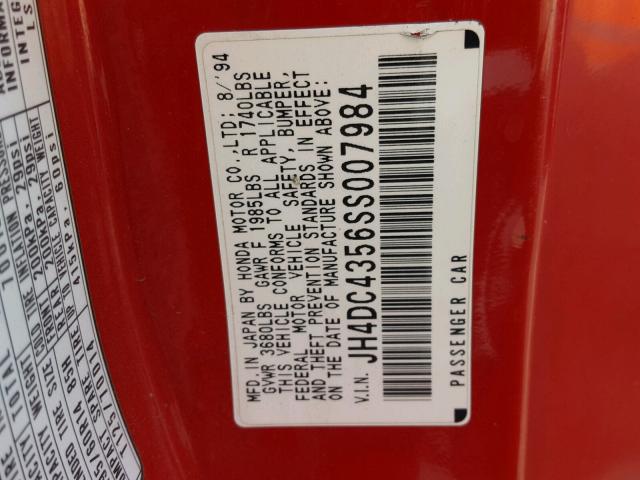 JH4DC4356SS007984 - 1995 ACURA INTEGRA LS RED photo 10