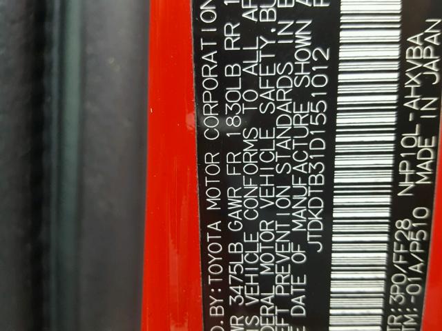 JTDKDTB31D1551012 - 2013 TOYOTA PRIUS C RED photo 10