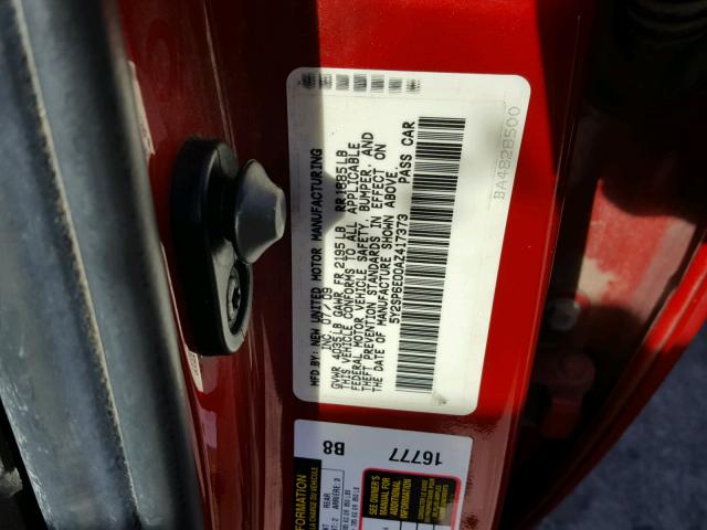 5Y2SP6E00AZ417373 - 2010 PONTIAC VIBE RED photo 10