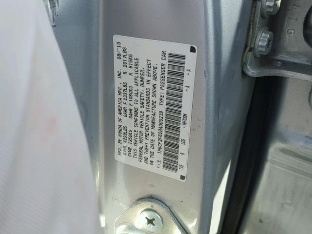 1HGCP2F62BA000239 - 2011 HONDA ACCORD SE SILVER photo 10