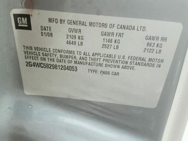 2G4WC582981204053 - 2008 BUICK LACROSSE C GRAY photo 10