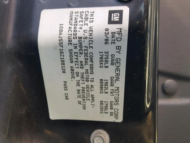 1G8AJ55F16Z188120 - 2006 SATURN ION LEVEL GRAY photo 10