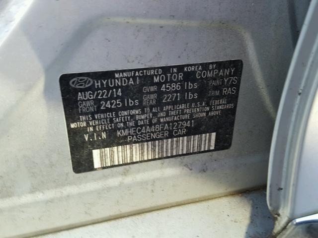 KMHEC4A48FA127941 - 2015 HYUNDAI SONATA HYB SILVER photo 10