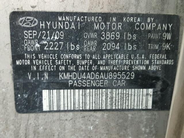 KMHDU4AD6AU895529 - 2010 HYUNDAI ELANTRA BL GOLD photo 10