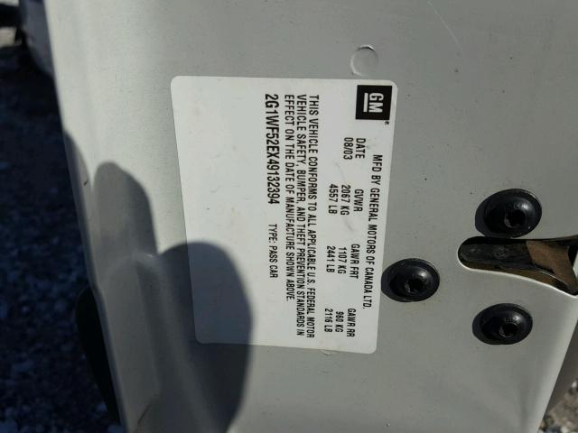 2G1WF52EX49132394 - 2004 CHEVROLET IMPALA 白色 照片 10