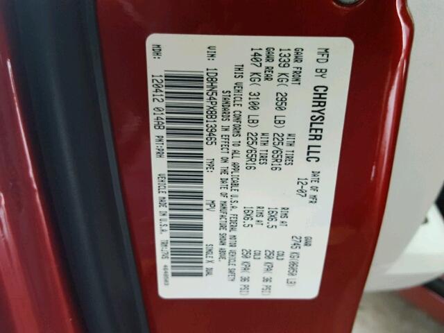 1D8HN54PX8B139465 - 2008 DODGE GRAND CARA RED photo 10