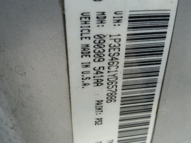 1P3ES46C1YD657886 - 2000 PLYMOUTH NEON BASE 银色 照片 10