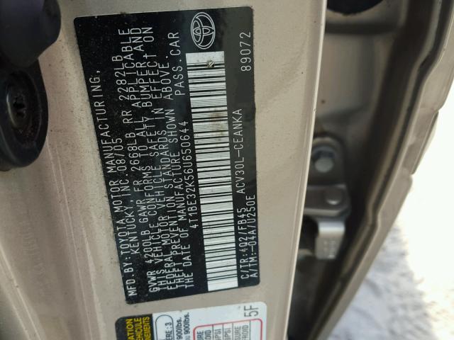 4T1BE32K56U650644 - 2006 TOYOTA CAMRY LE GOLD photo 10