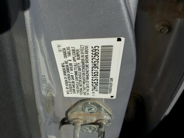 2HGES16573H525695 - 2003 HONDA CIVIC LX SILVER photo 10