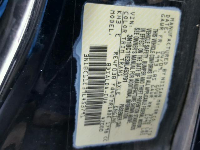 3N1BC11E39L453791 - 2009 NISSAN VERSA S BLACK photo 10