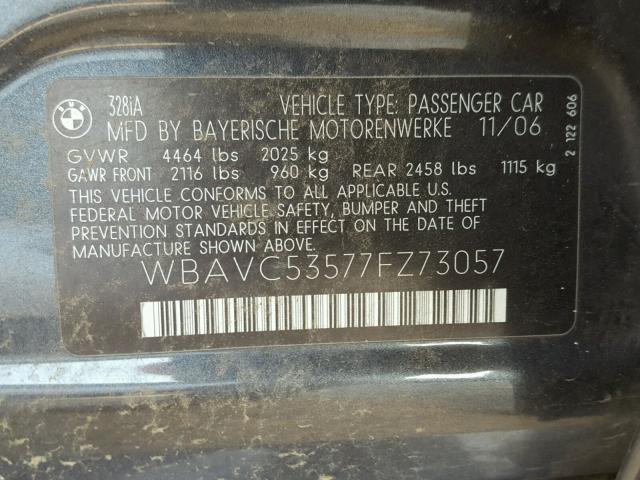 WBAVC53577FZ73057 - 2007 BMW 328 I SULE GRAY photo 10