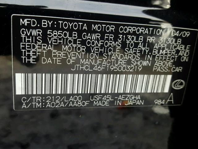 JTHCL46F195003219 - 2009 LEXUS LS 460 BLACK photo 10