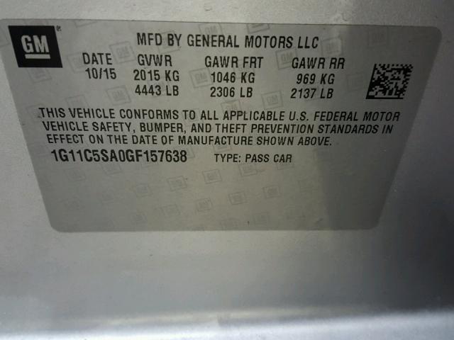 1G11C5SA0GF157638 - 2016 CHEVROLET MALIBU LIM 银色 照片 10